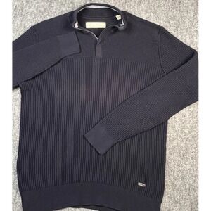 Tommy Bahama Sweater Men Large Blue Cotton Cashmere Chunky Knit 1/4 Zip Pullover